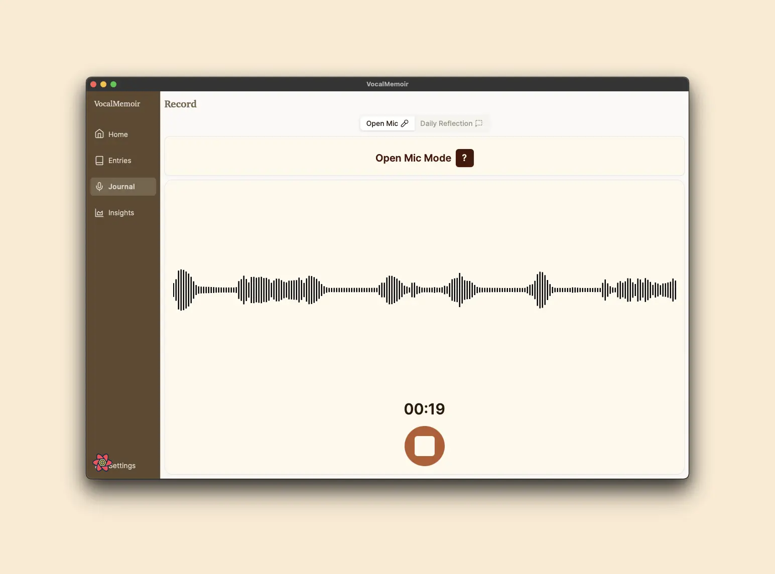 VocalMemoir journal recording page
